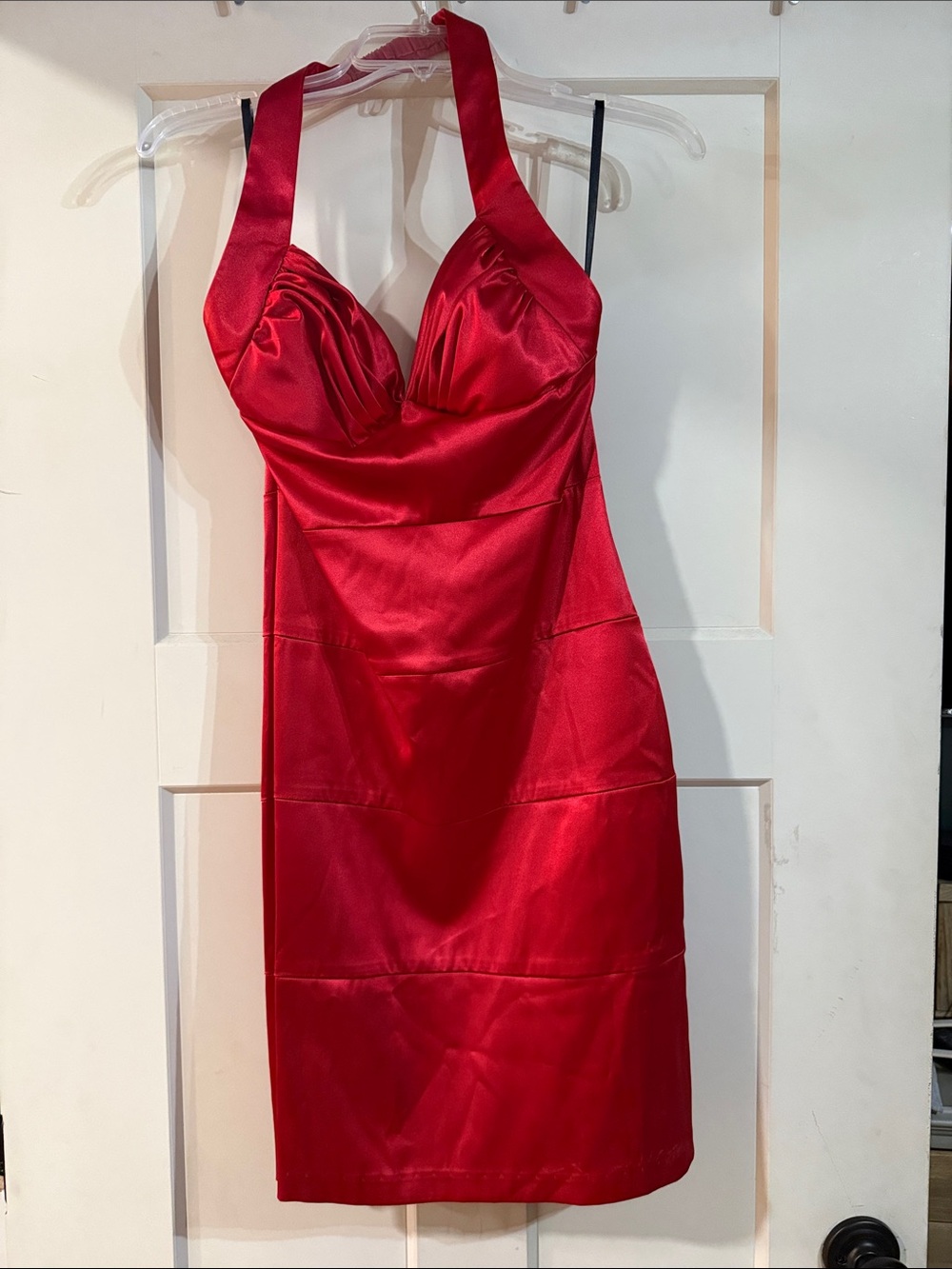 B Darlin Red Satin Halter Mini Dress